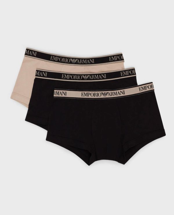 ARMANI BOXER 3PACK ΜΟΝΟΧΡΩΜΟ ΜΠΕΖ/ΜΑΥΡΟ