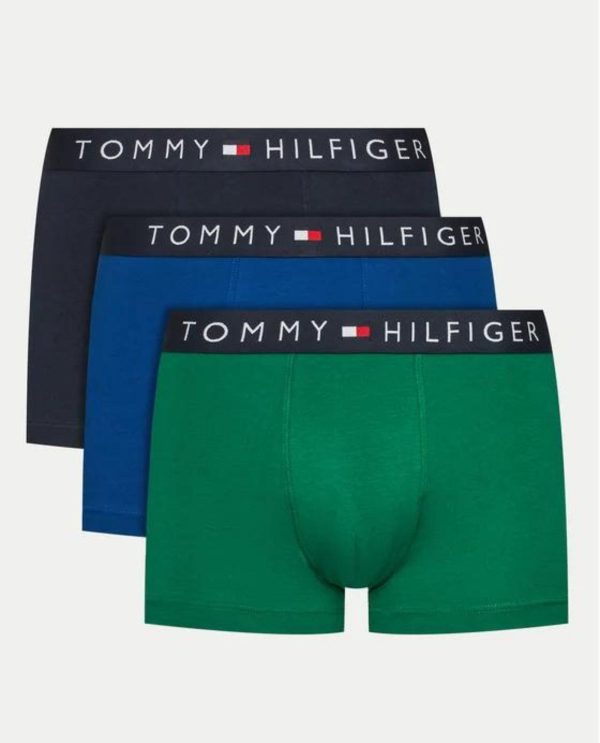 TOMMY HILFIGER BOXER 3PACK COTTON LOGO ΗΛΕΚ/ΜΠΛΕ/ΠΡΑΣΙΝΟ