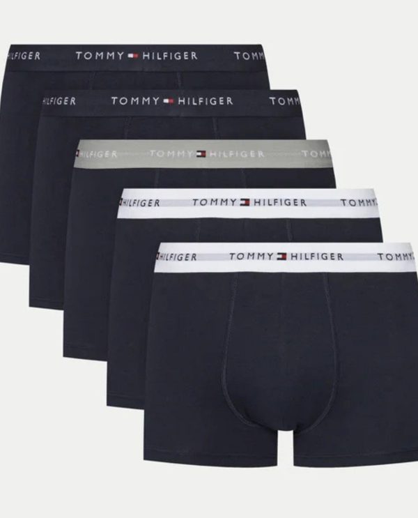 TOMMY HILFIGER BOXER 5PACK ΛΕΥΚΟ-ΓΚΡΙ-ΜΠΛΕ ΛΑΣΤΙΧΟ