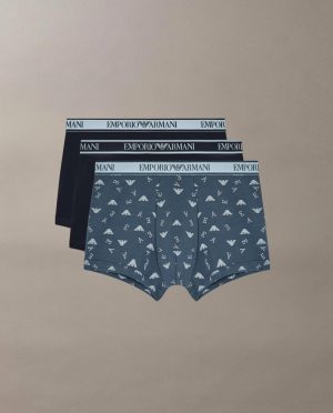 ARMANI BOXER 3PACK ΓΡΑΜΜΑΤΑ ΜΠΛΕ-ΠΕΤΡΟΛ